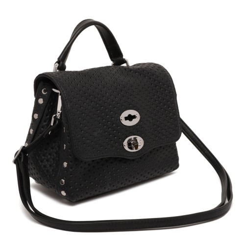Black Perfored Leather Baby Bag