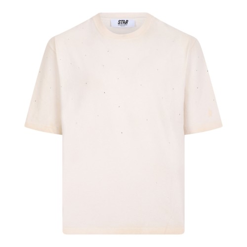 White Gradiend Color Cotton T-Shirt With A Vintage Finish
