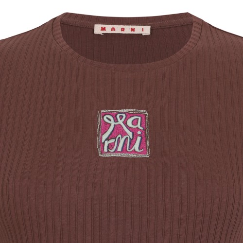 Brown T-Shirt With Embroidered Logo