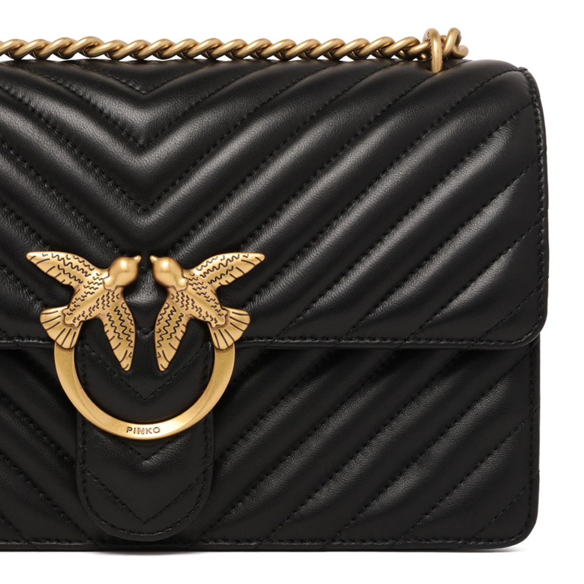 Black Quilted Chevron Love Shoulder Bag