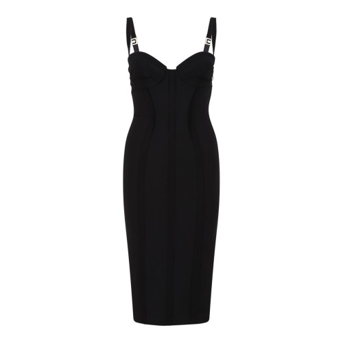 Black Lightweight Crepe Fabric With Raw-Edge Fabric Dress