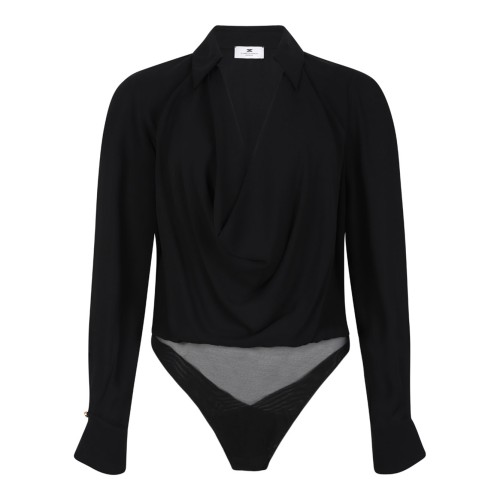Black Bodysuit In Viscose Georgette Fabric