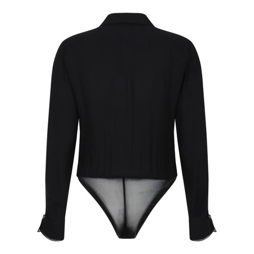 Black Bodysuit In Viscose Georgette Fabric