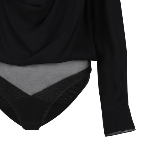 Black Bodysuit In Viscose Georgette Fabric
