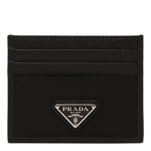 Black Card Holder In Re-Nylon And Saffiano