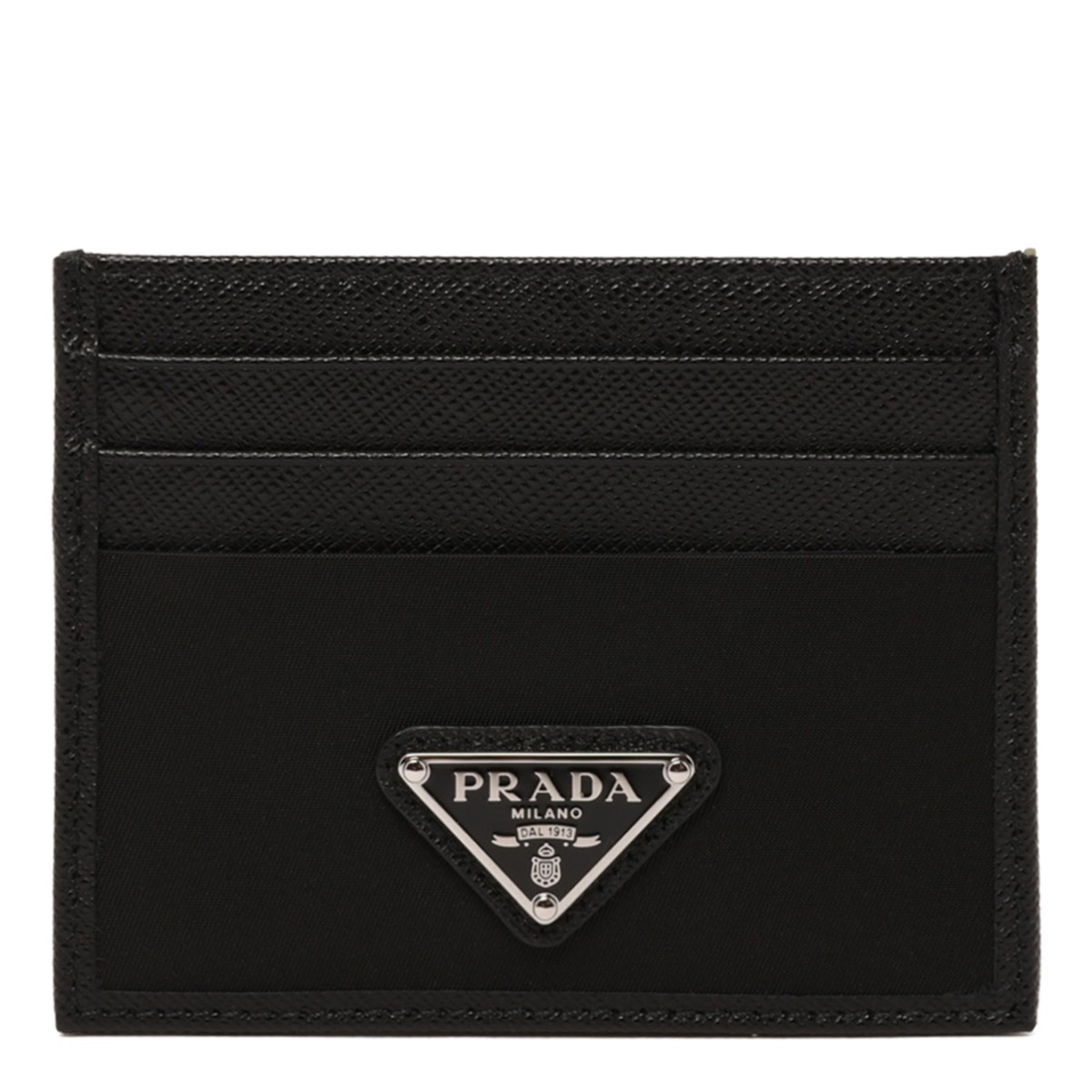 Black Card Holder In Re-Nylon And Saffiano