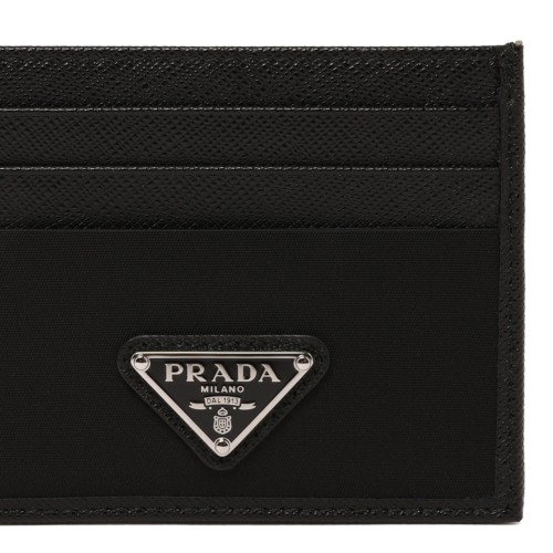 Black Card Holder In Re-Nylon And Saffiano