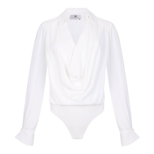 White Bodysuit In Viscose Georgette Fabric