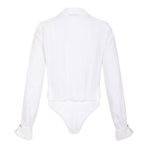White Bodysuit In Viscose Georgette Fabric 2