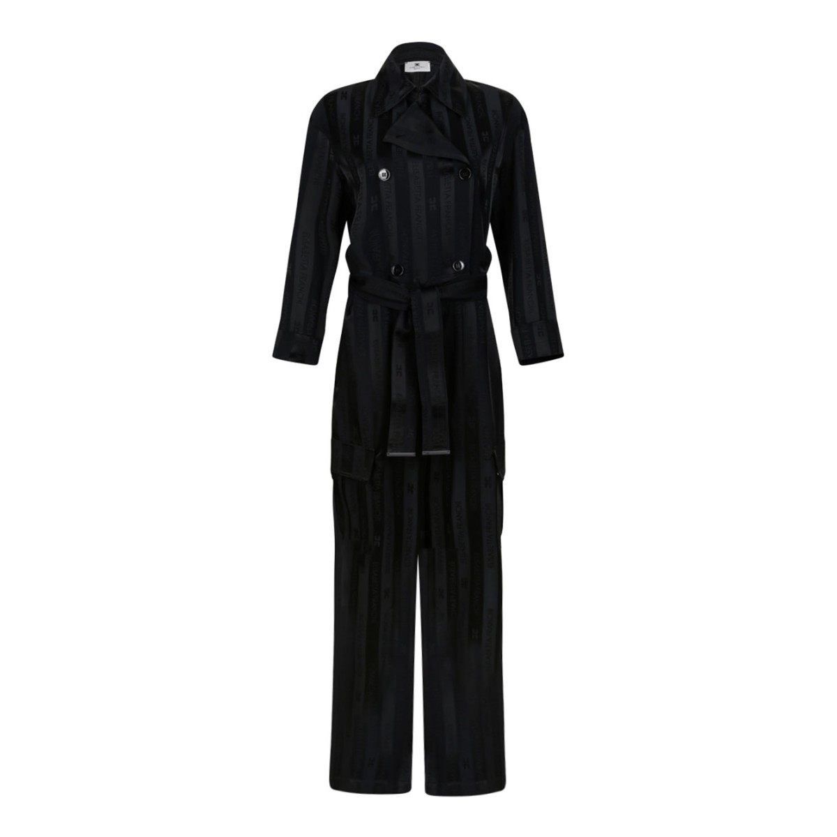 Black Satin Jumpsuit With Jacquard Stripes