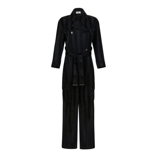 Black Satin Jumpsuit With Jacquard Stripes