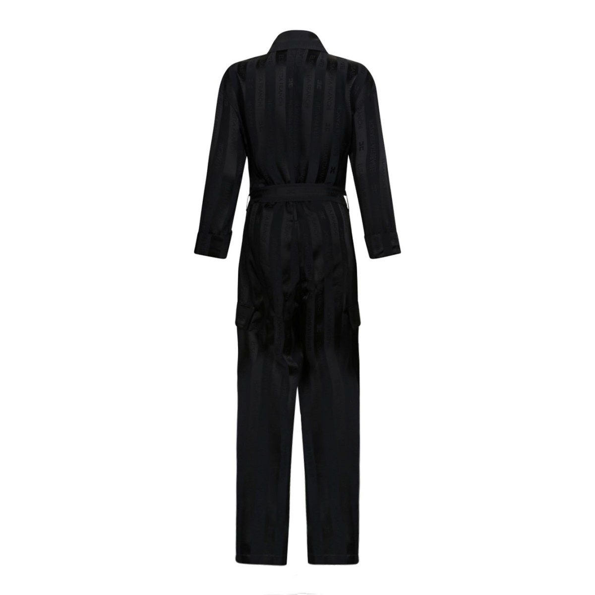 Black Satin Jumpsuit With Jacquard Stripes