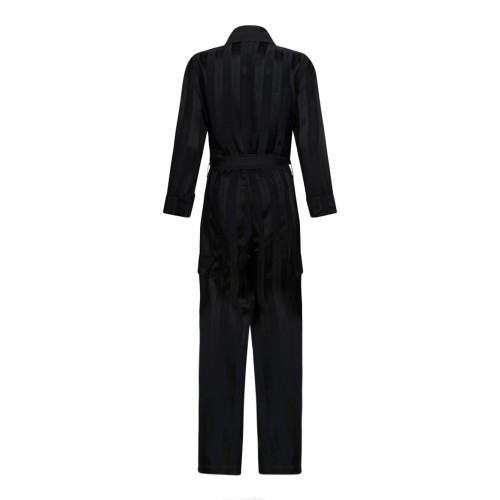 Black Satin Jumpsuit With Jacquard Stripes