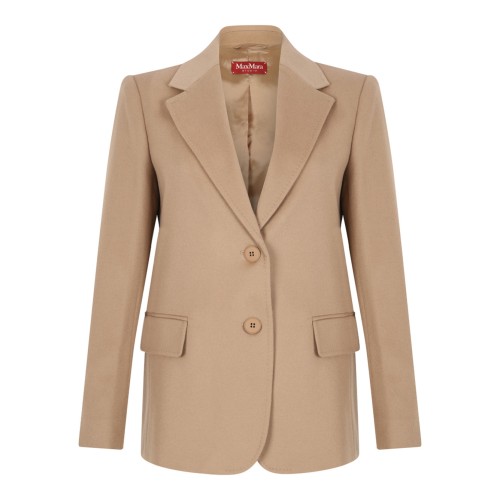 Camel Single-Breasted Wool Drap Blazer