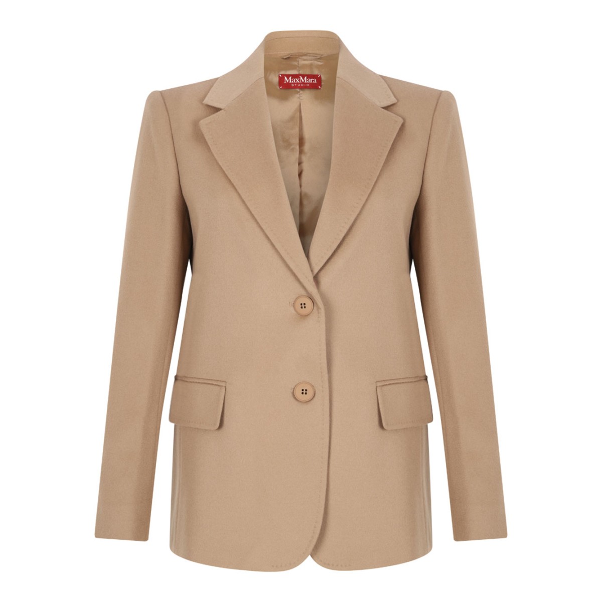 Camel Single-Breasted Wool Drap Blazer