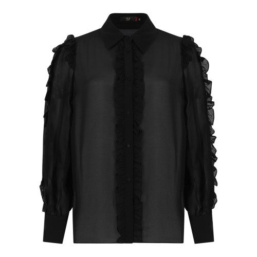 Black Silk Shirt With Ruffles