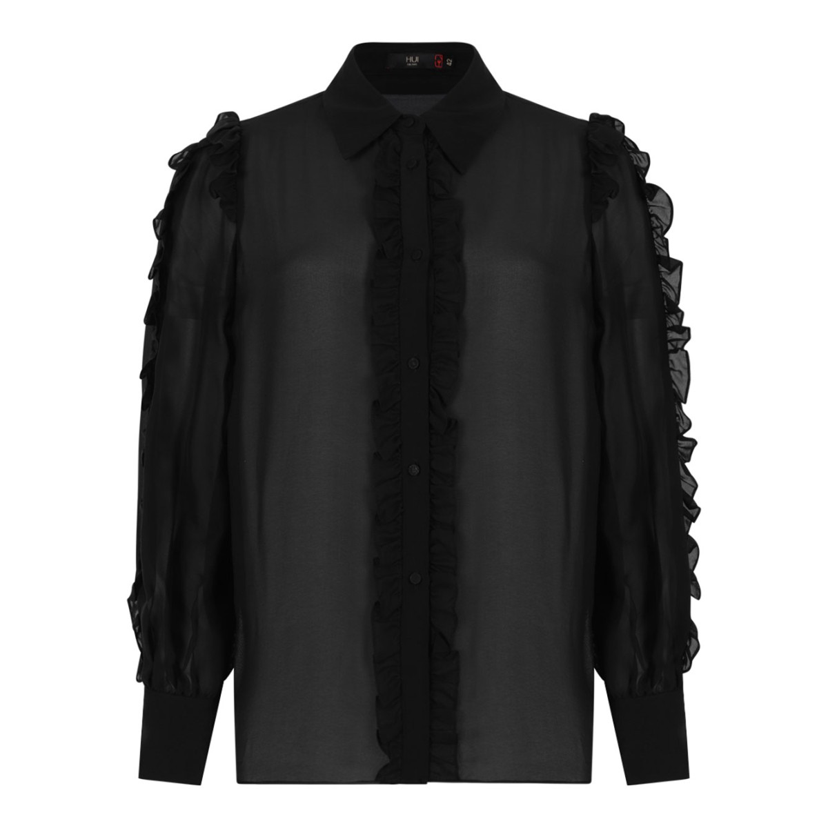 Black Silk Shirt With Ruffles