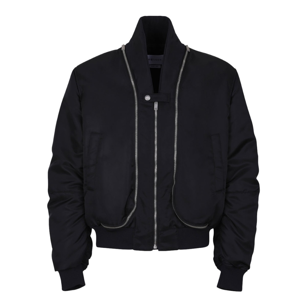 Black Short Zip-Up Bomber Jacket