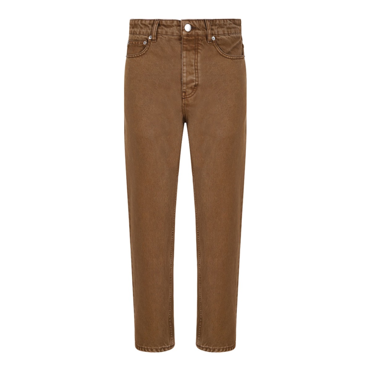 Brown Cotton Tapered Fit Jeans