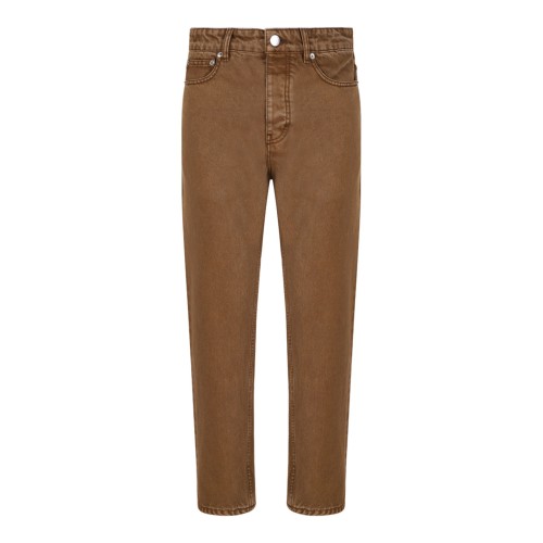 Brown Cotton Tapered Fit Jeans