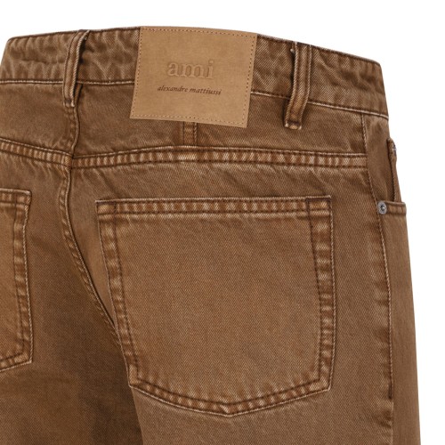 Brown Cotton Tapered Fit Jeans