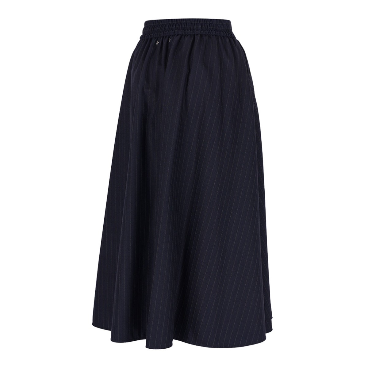 Dark Navy Blye Pinstripe Button-Detailing Midi A-Line Skirt