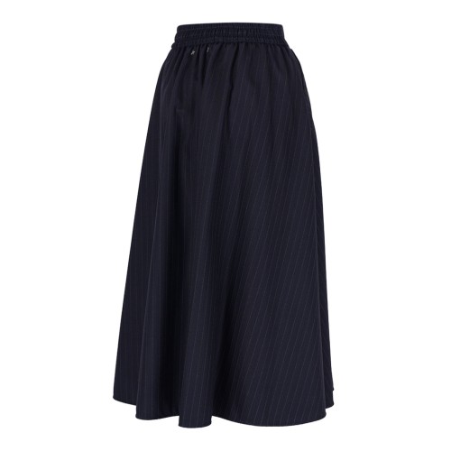 Dark Navy Blye Pinstripe Button-Detailing Midi A-Line Skirt