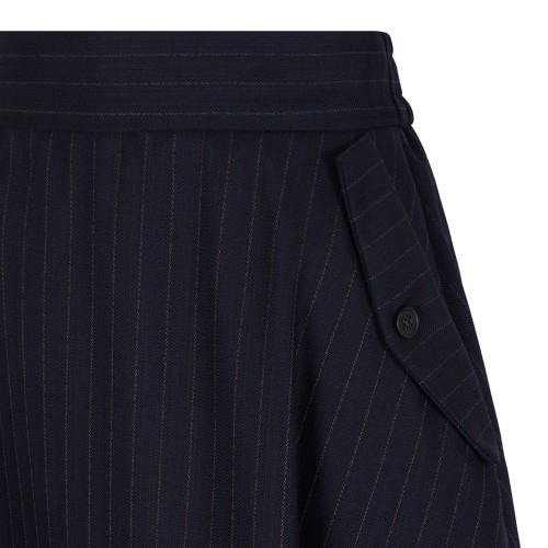Dark Navy Blye Pinstripe Button-Detailing Midi A-Line Skirt
