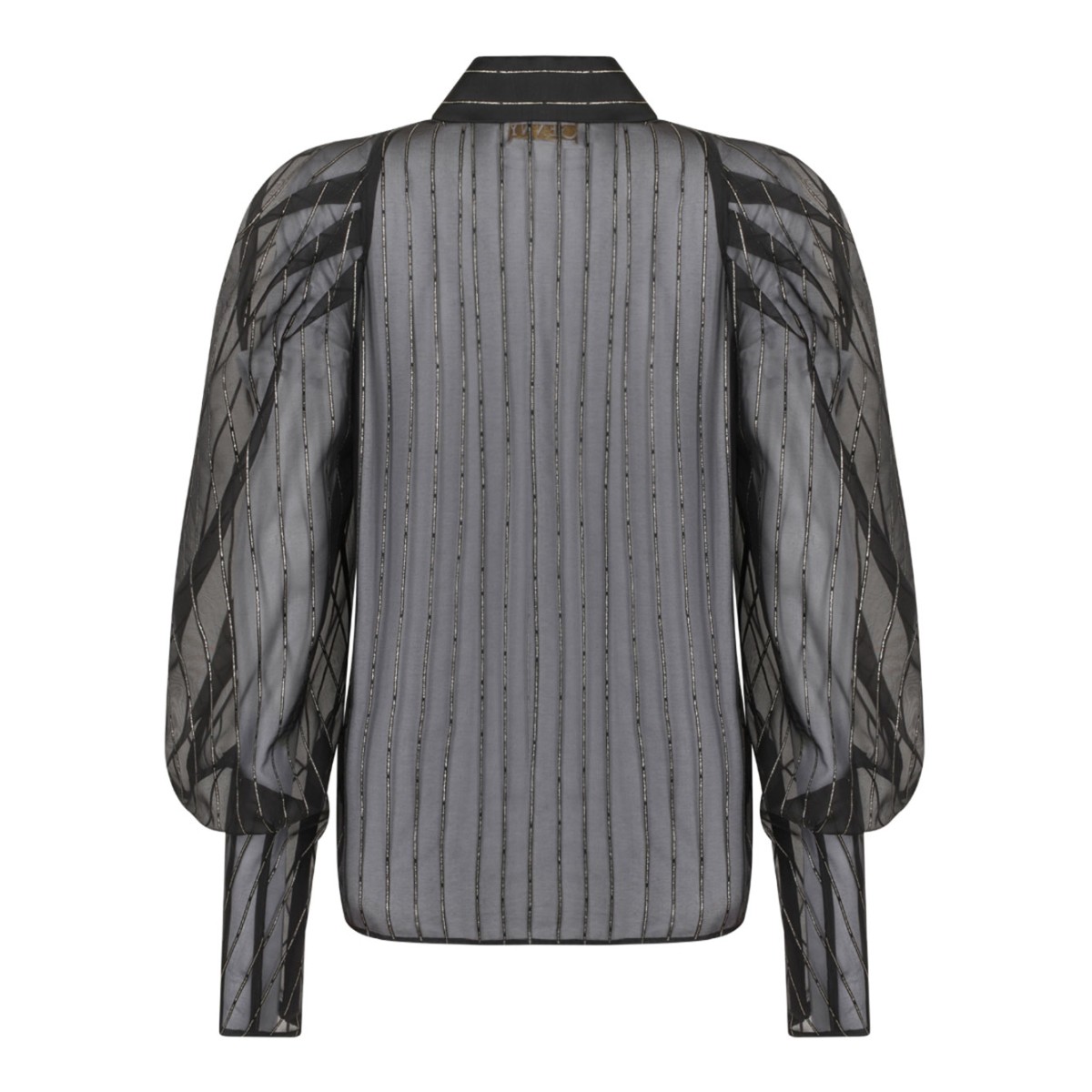 Black Pinstripe Balloon-Sleeve Blouse