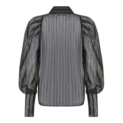 Black Pinstripe Balloon-Sleeve Blouse