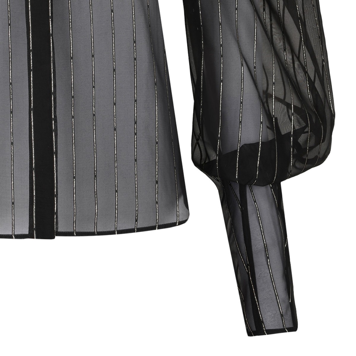 Black Pinstripe Balloon-Sleeve Blouse
