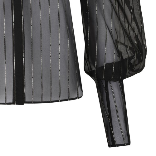 Black Pinstripe Balloon-Sleeve Blouse