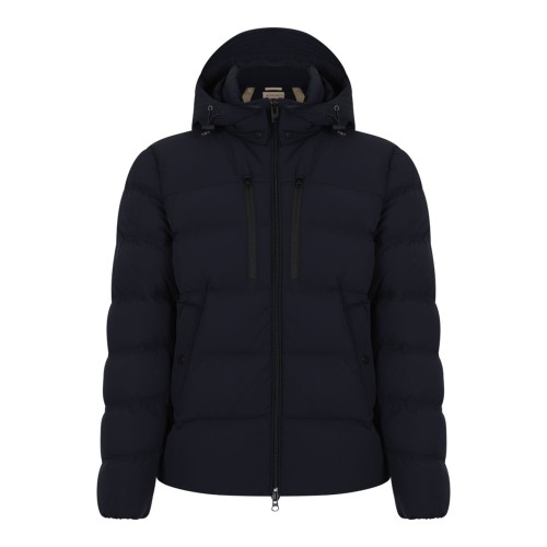 Melton Blue Stretch Hooded Puffer Jacket