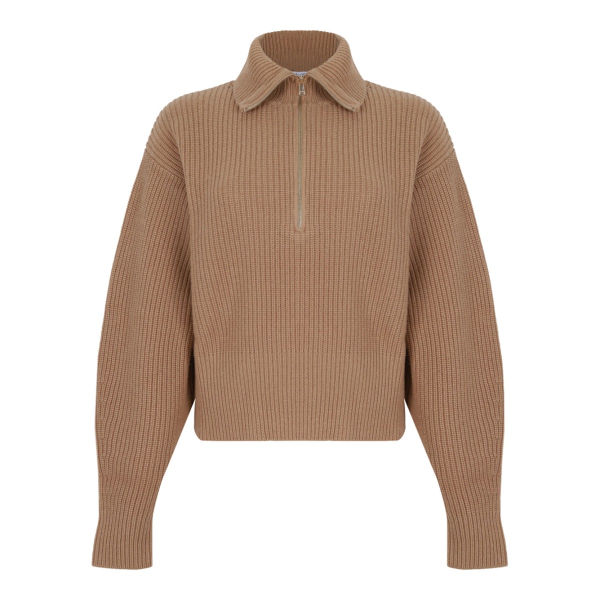 Camel Wool and Cashmere Zip-Up Sweater.