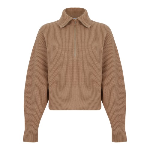 Camel Wool and Cashmere Zip-Up Sweater.