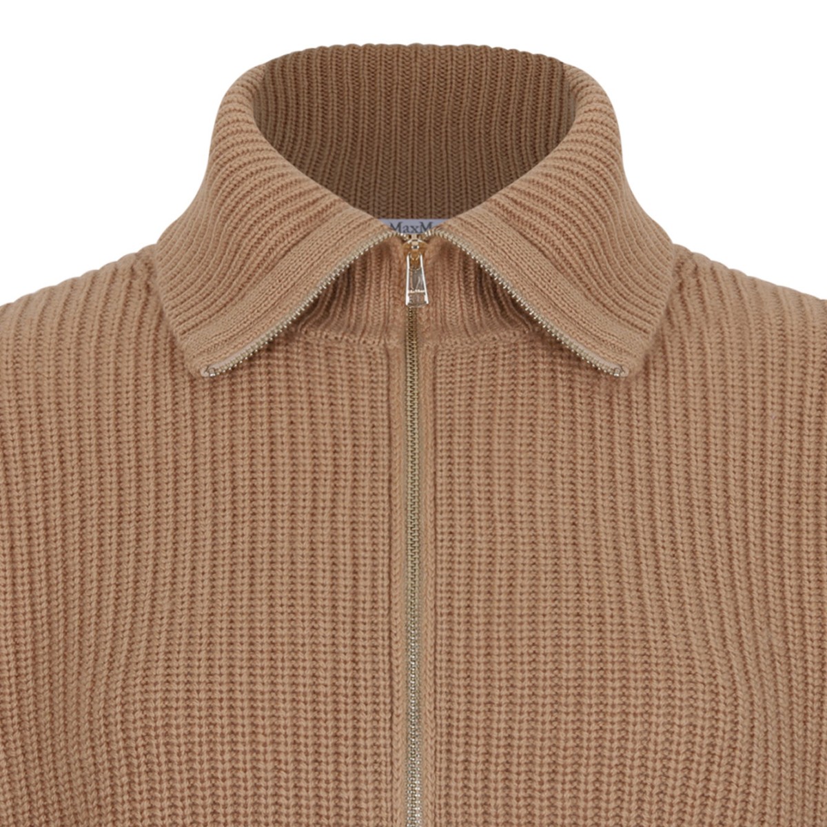 Camel Wool and Cashmere Zip-Up Sweater.