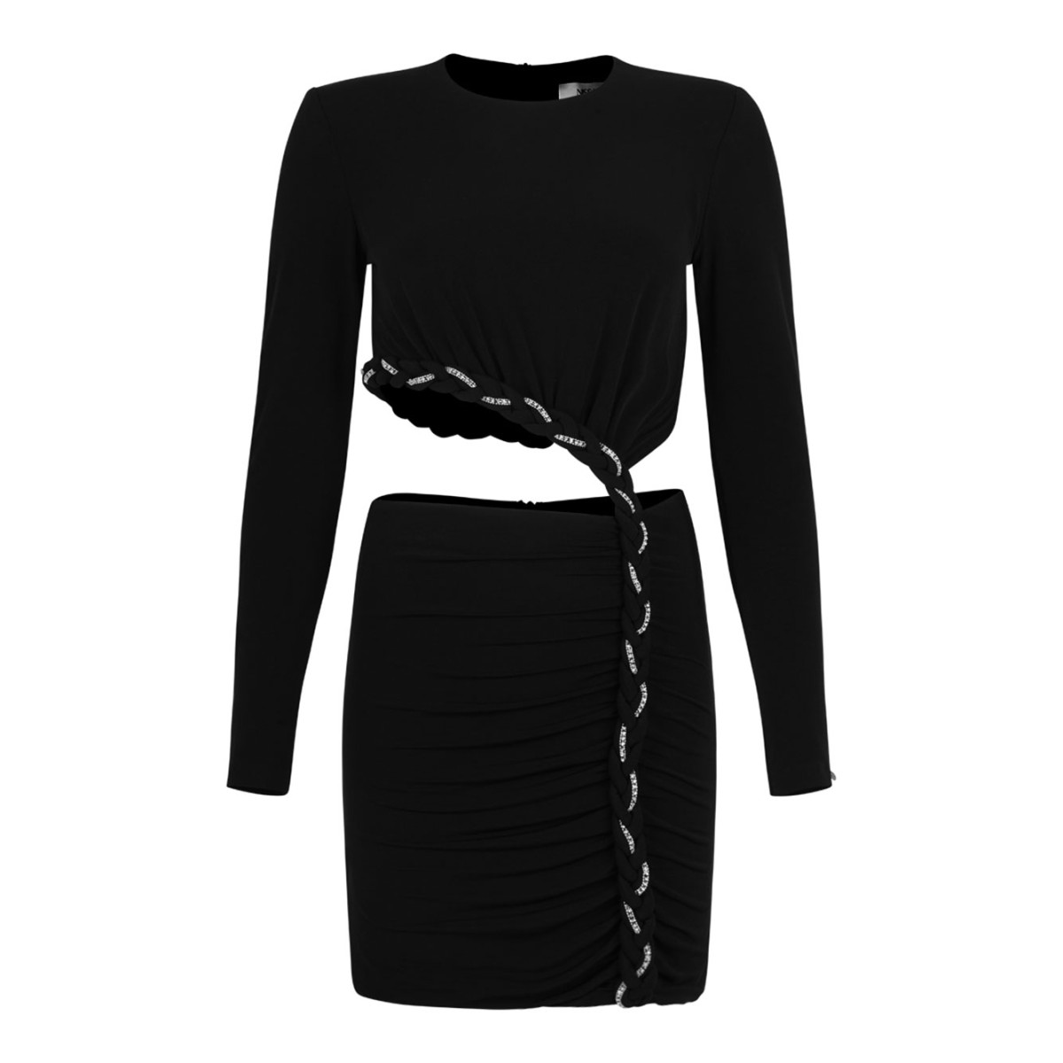 Black Shoulder Pads Jersey Mini Dress