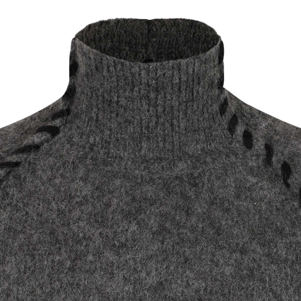 Dark Green High-Neck Twisted-Detail Sweater