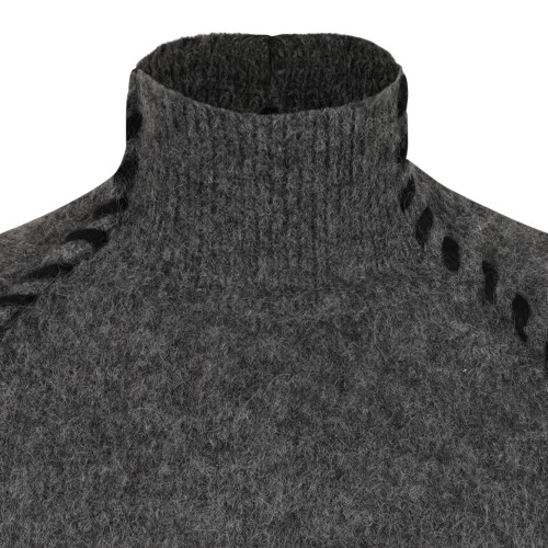 Dark Green High-Neck Twisted-Detail Sweater