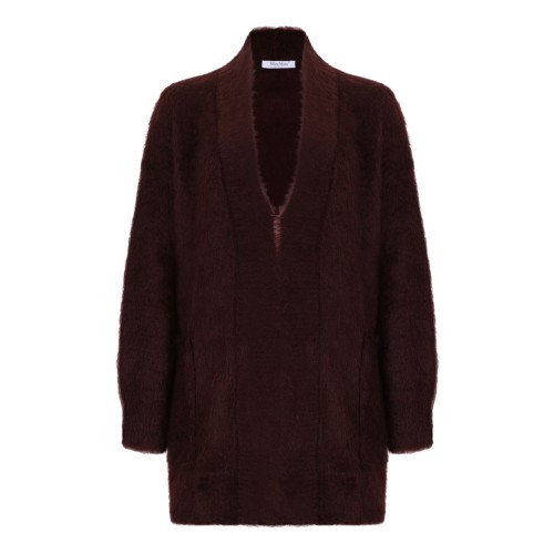 Cherry Open Midi Cardigan With A Brushed Finish