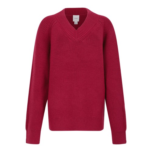 Red Wool Blend V-Neck Sweater