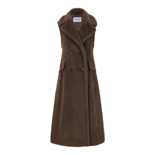Brown Sleeveless Coat In Alpaca And Wool Teddy