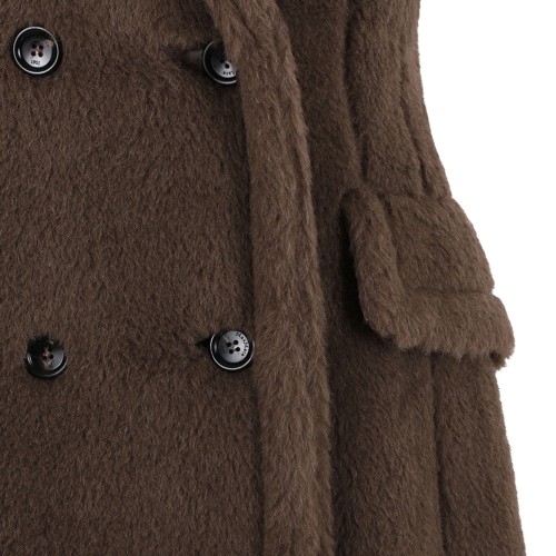 Brown Sleeveless Coat In Alpaca And Wool Teddy