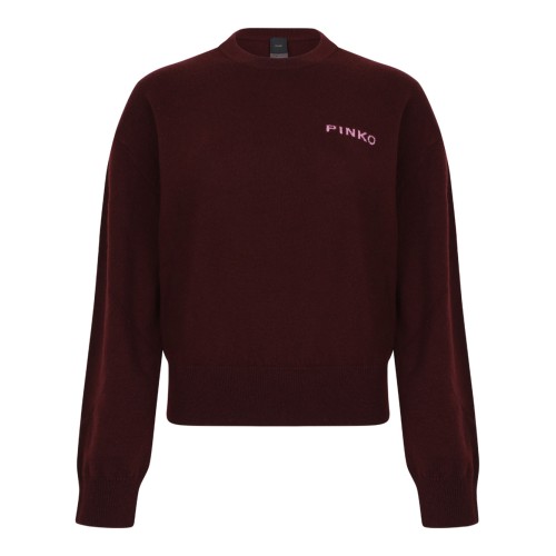 Burgundy Wool Logo Embellished Knit Sweater