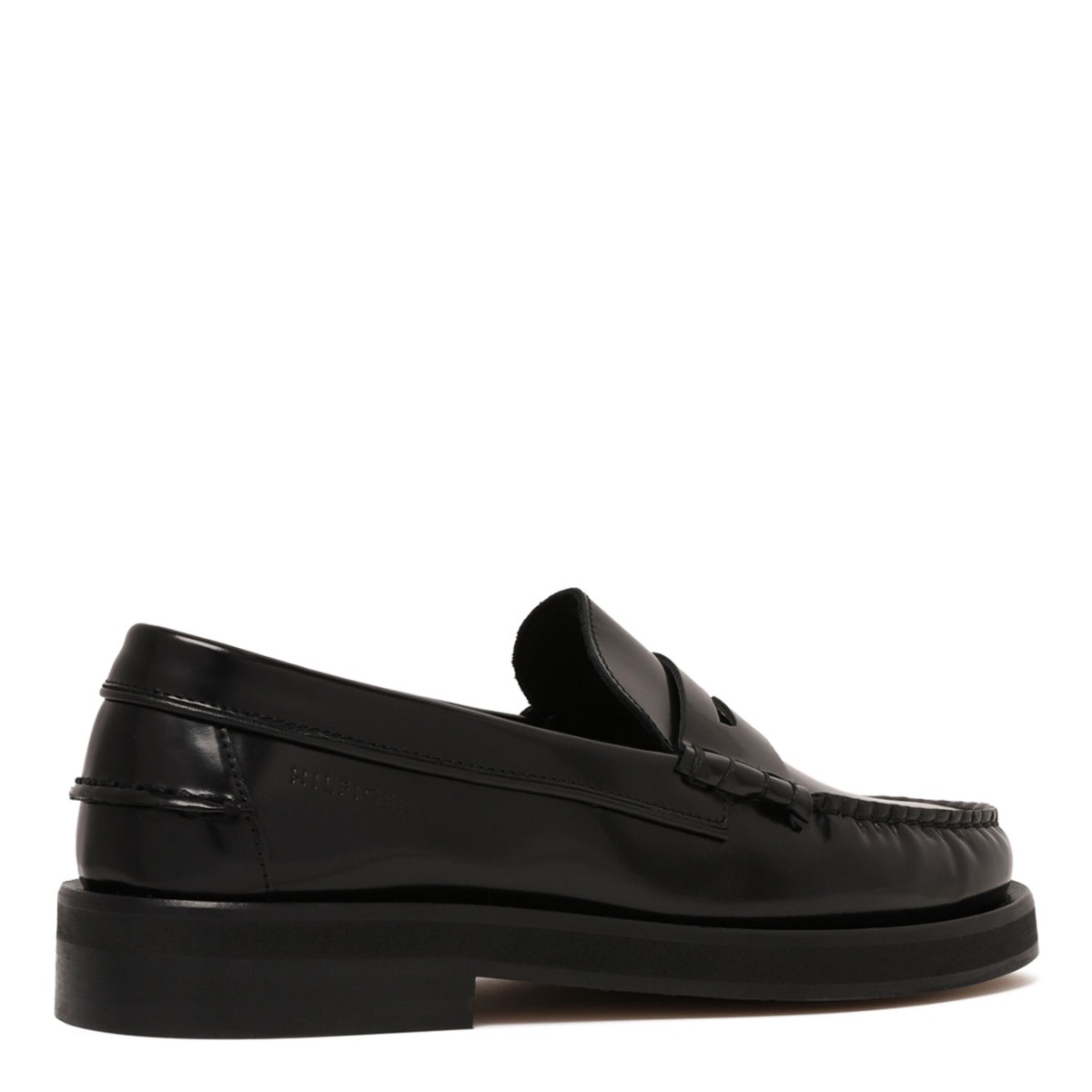 Black Leather Loafers With Embossed Logo