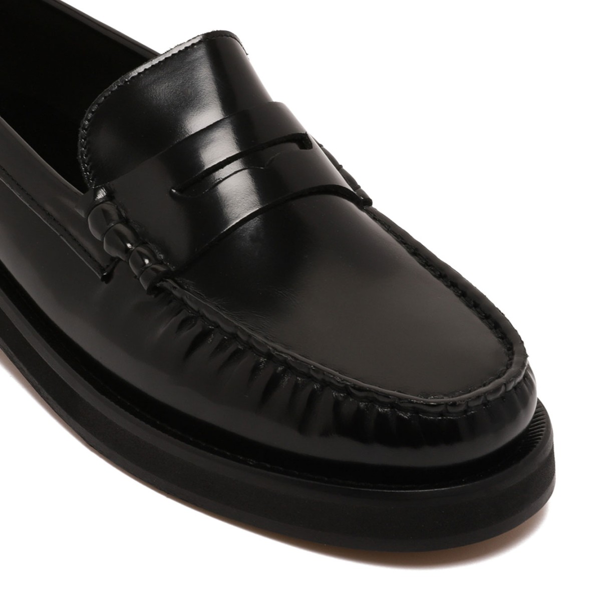 Black Leather Loafers With Embossed Logo