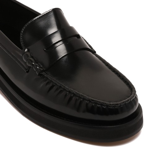 Black Leather Loafers With Embossed Logo