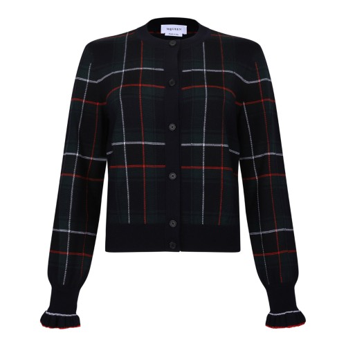 Navy Blue, Green and Red Wool Tartan Cardigan