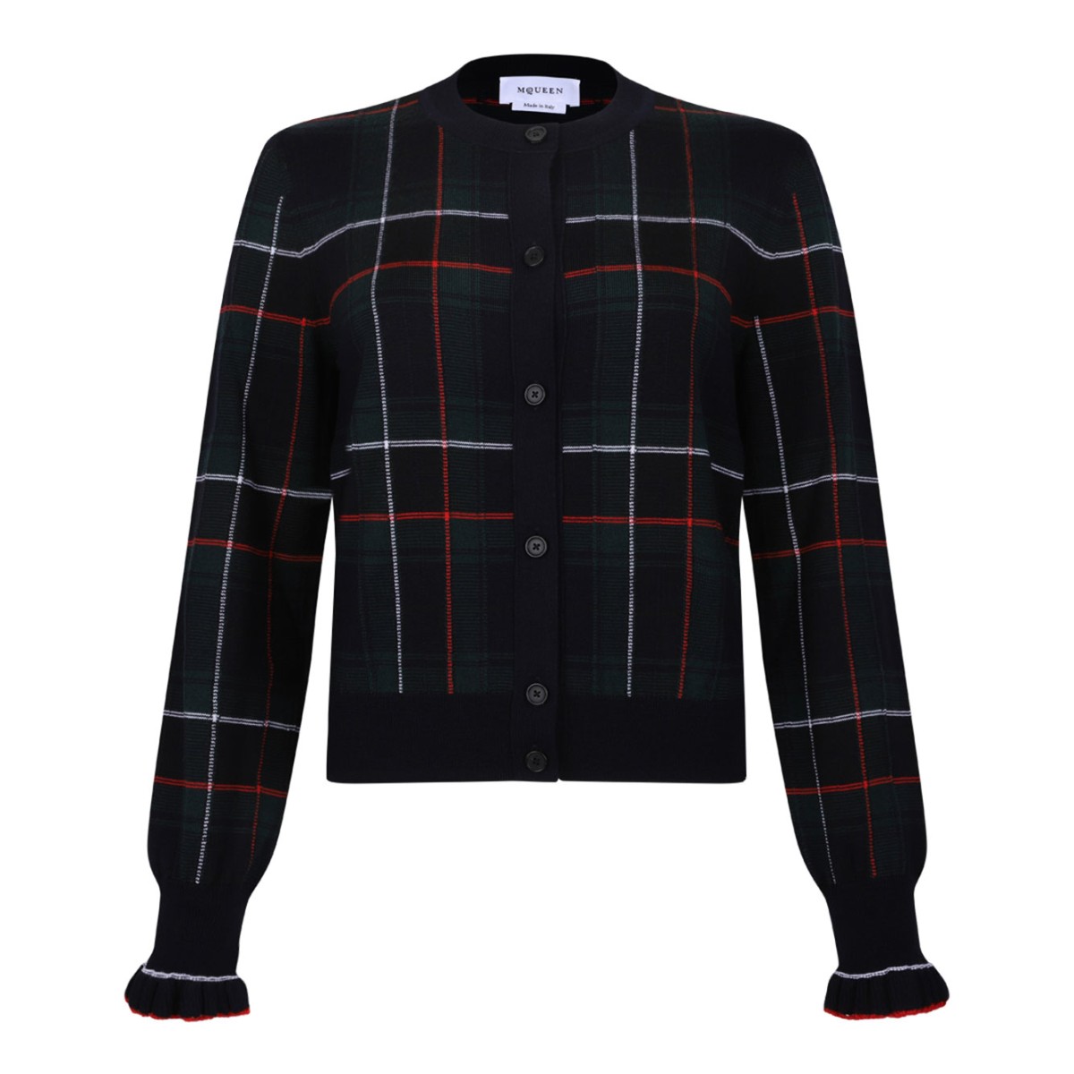 Navy Blue, Green and Red Wool Tartan Cardigan