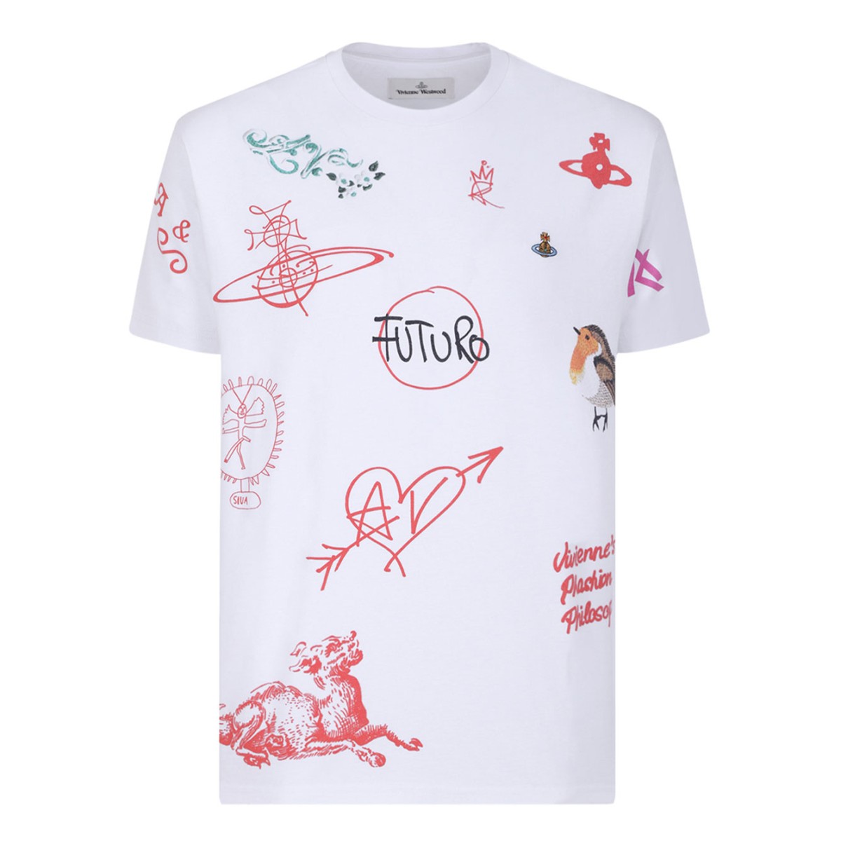 White All Over Graphic Print T-Shirt